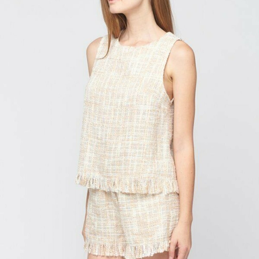 Maven West  Ivory Sleeveless Fringe Tank‎ Top